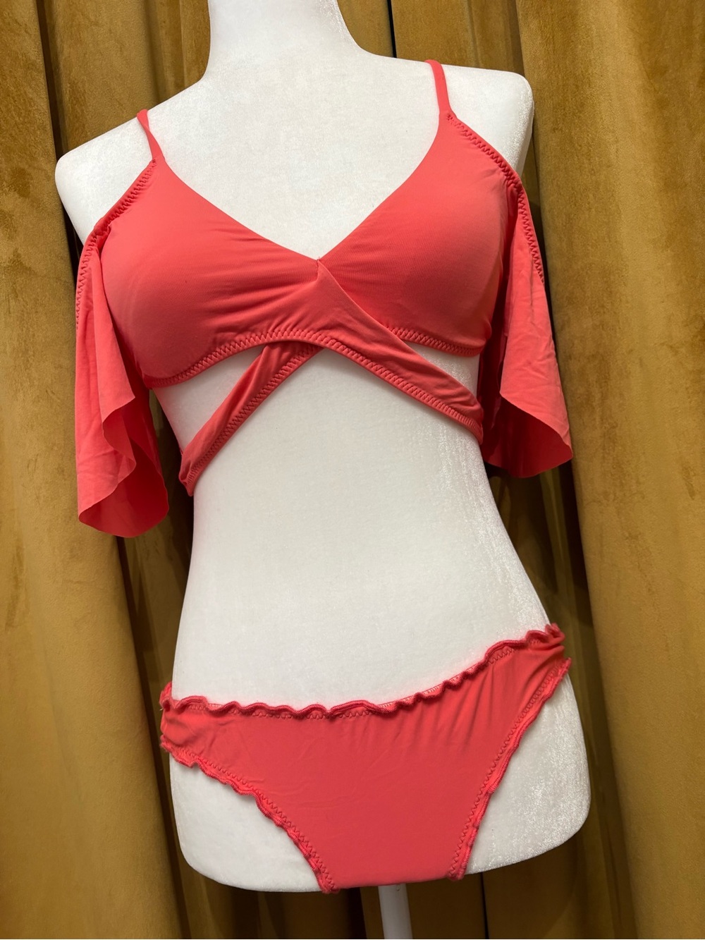 BECCA Coral Pink Off-Shoulder Bikini Set